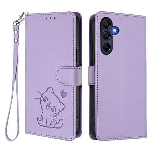 Handy Hülle Handyhüllen Für Samsung Galaxy S26 Ultra Plus S25 S24 S23 S24 FE S22 Plus Ultra S23 FE A56 A36 A26 Brieftaschenhülle Vollschutz mit Trageriemen Stoßfest Katze Retro TPU PU-Leder Image