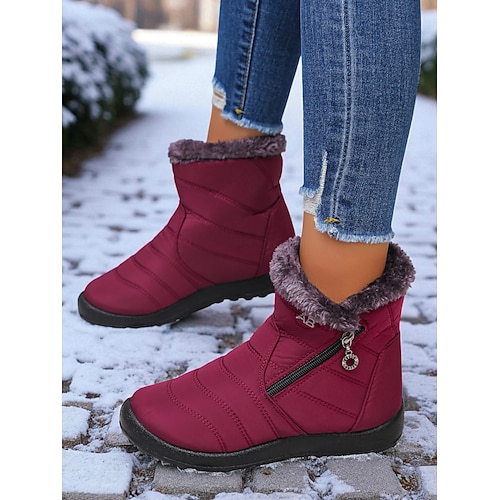 Warme Winter-Schneestiefel für Damen mit Kunstfellfutter und seitlichem Reißverschluss, rutschfeste, wasserdichte Stiefeletten für den Außenbereich Image