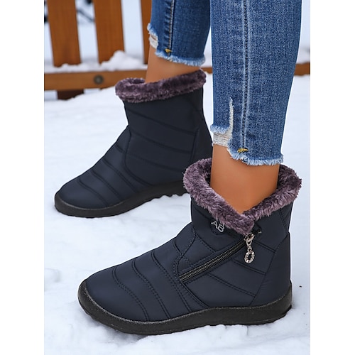 Warme Winter-Schneestiefel für Damen mit Kunstfellfutter und seitlichem Reißverschluss, rutschfeste, wasserdichte Stiefeletten für den Außenbereich Image