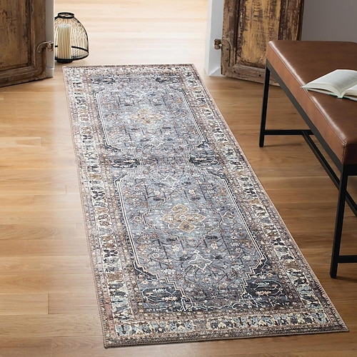 Runner-Teppiche für Flur Küche Persischer Stil Kristall Samt Absorbierender Fußmatte für Waschbecken Waschküche Flur Langlebig Gummirücken Weich Rutschfest Maschinenwaschbar Image