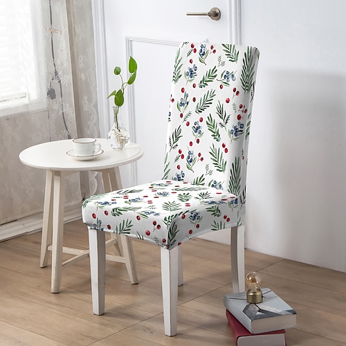 Weihnachts-Esszimmerstuhlbezug, geometrisch bedruckter Polyester-Schonbezug, elastischer, rutschfester Stuhlschutz für Zuhause oder Party Image