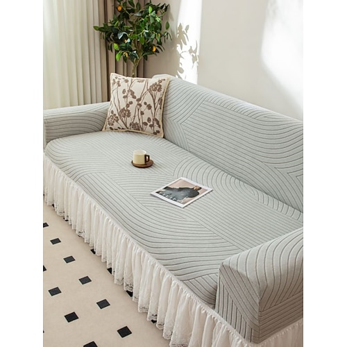 Elastischer Sofabezug mit Rockkante, einfarbiger universeller Ganzjahres-Schonbezug, verdickter rutschfester Sofaschutz für einen hochwertigen Look Image