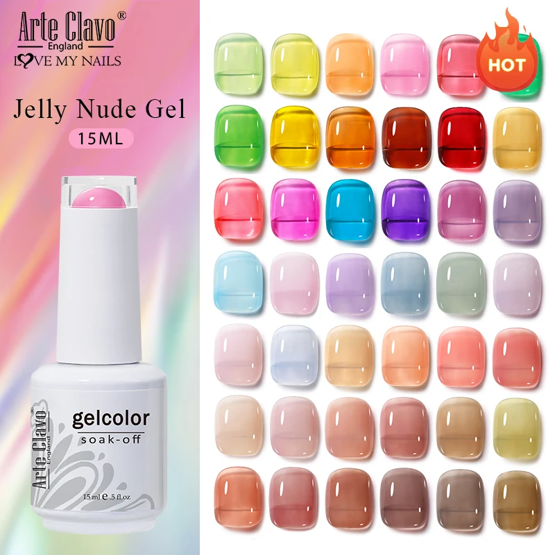 Arte Clavo 15 ml Gelee-Nagel-Gel-Nagellack, transparent, Sommer, nackt, milchig-rosa Farbe, semi-permanent, Soak-Off-Nagelkunst, Maniküre-Lack Image