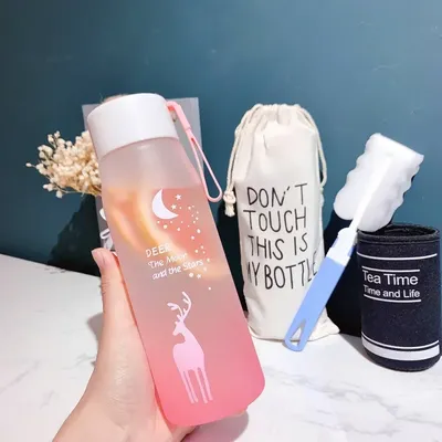 580ml Water Bottle Portable Gradient Color Plastic Water Cup Outdoor Sports Leakproof Drinking Bottle