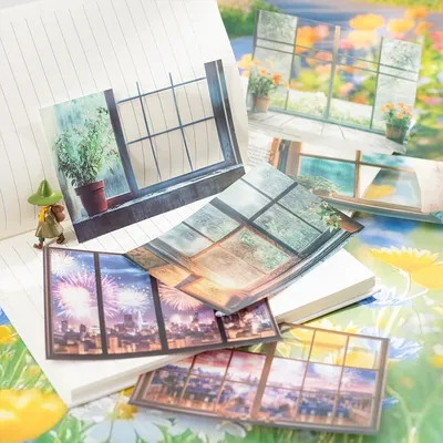 JIANQI 10 Pcs Large size Doors Windows Stickers Junk Journal Planner Scrapbooking Vintage Decorative DIY Craft Material supplies