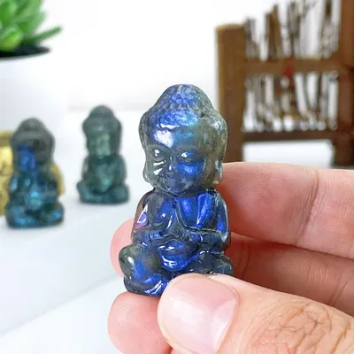 1PC Labradorite Sitting Buddha Carving Stone, Excellent Gifts, Family And Friends Gift, Home Decoration, DIY Decorations, Room D
