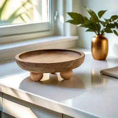 Elegant Wooden Tray Convenient Pedestal Stand Plate Multifunctional Key Jewelry Home Storage Food Dessert Display Trays Decor