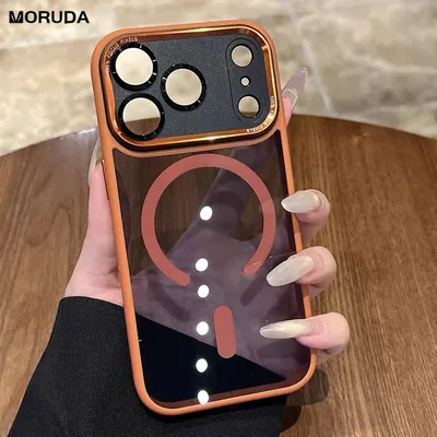 for iPhone 17 Air Fashion Transparent for Magsafe Armor Case for iPhone 15 16 17 Pro Max 14 Plus 11 12 13 Metal Lens Hard Cover