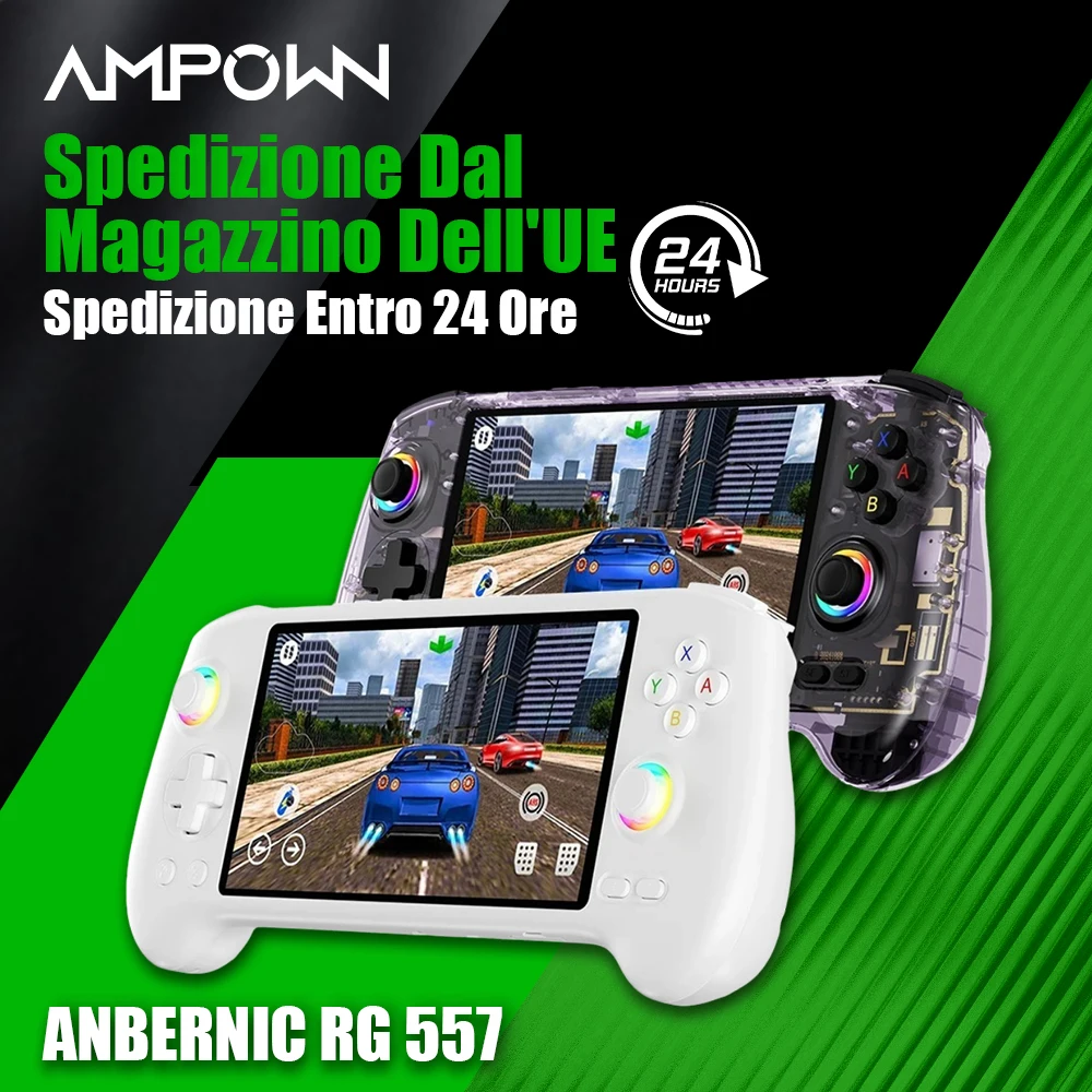 AMPOWN ANBERNIC RG557 Console di gioco portatile portatile con schermo AMOLED da 5,48 pollici Videogioco retrò Android 14 Magazzino UE