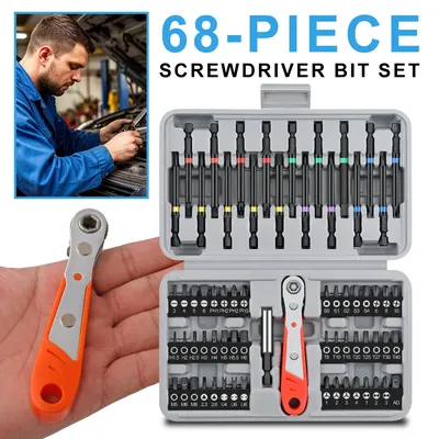 68 Pieces Wrench Sockets Set 1/4 Ratchet Wrench 1/4 Slide Rod Screwdriver Bits Combination Hand Tool Sets Car Repair Tool Kit