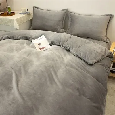 Solid Color Gray Flannel Duvet Cover Winter Warm Double Twin Queen King Quilt Cover Soft Comforter Case Bedding