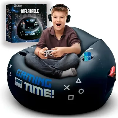 Gaming Inflatable Lazy Sofa Chair PVC Flocking Foldable Backrest Chair Bedroom Sofa with Slip-on Lunch Lounge Chair Set