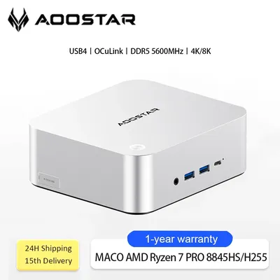 AOOSTAR Mini-PC MACO AMD Ryzen 7 PRO 8845HS/H255 Mini-PC Windows 11 DDR5 unterstützt 4 Displays WIFI 6 Desktop-Büro-Gaming-Computer