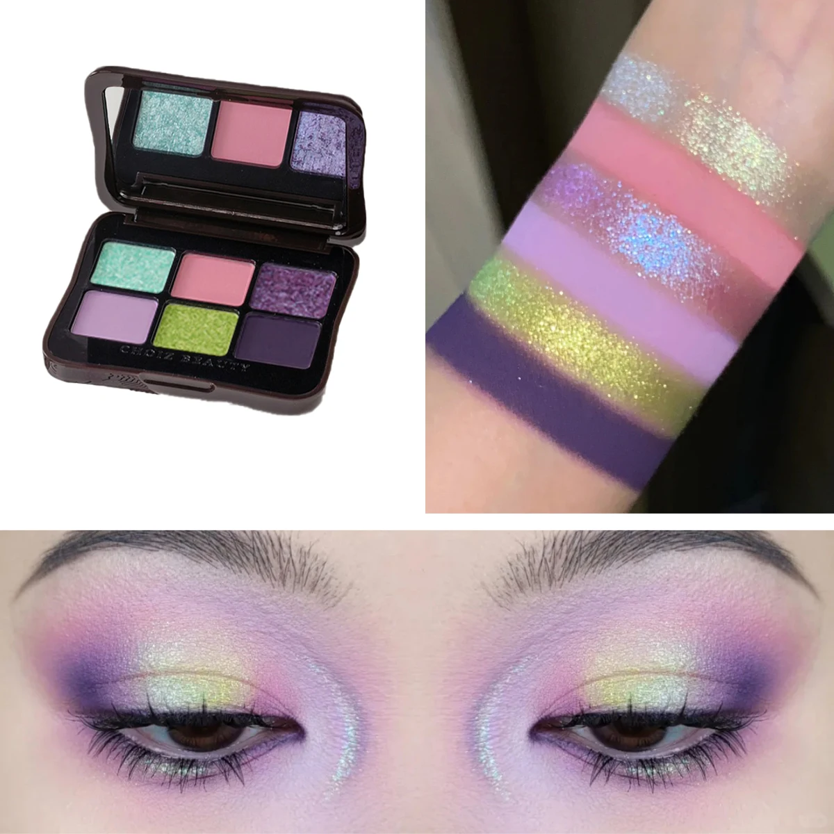 CHOIZ BEAUTY 6-Farben Lidschatten Grün Chamäleon Schmetterling Matt Hochpigmentierter Schimmernder Augenschatten Schwarz Halloween Gothic Image