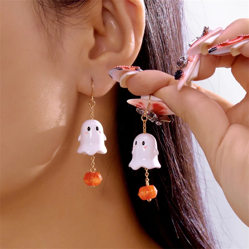 Halloween Cartoon Geist Ohrringe für Frauen Asymmetrische Kürbis Geist Lange Quaste Ohrringe Festival Party Schmuck Zubehör Image