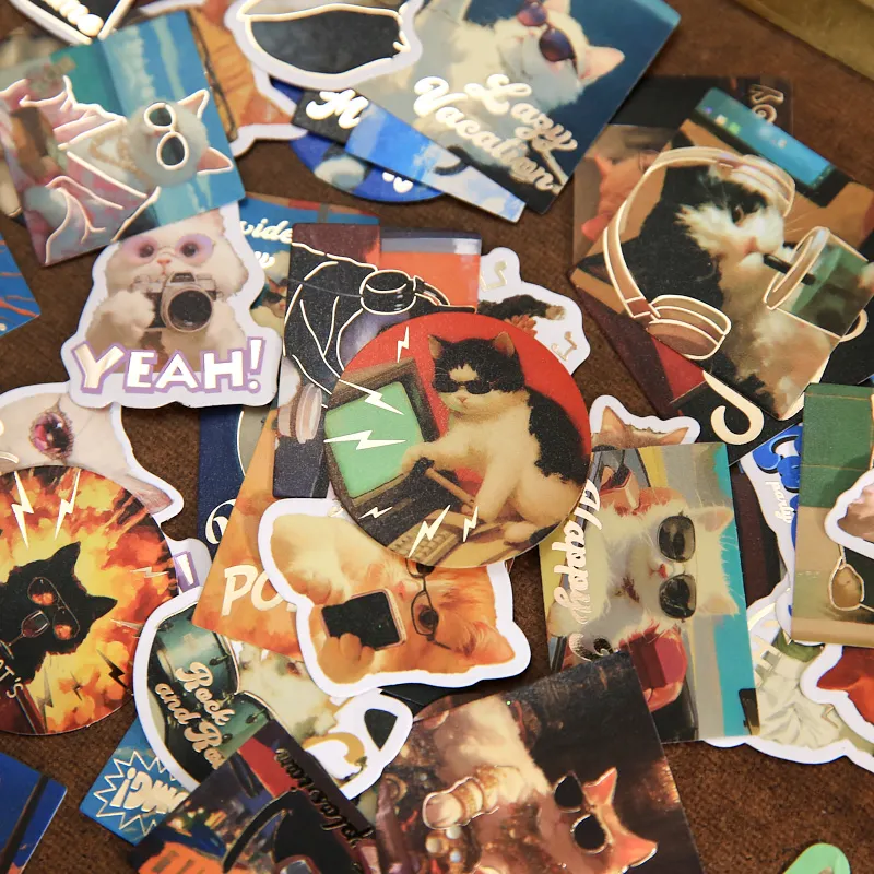 Aufkleber-Set mit lustigem Cartoon-Katzen-Motiv, 30 Blatt/Beutel für Scrapbooking, DIY, Collagenmaterial, Hintergrunddekoration, Tagebuchzubehör Image