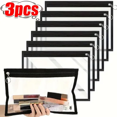 Black Transparent PVC Cosmetic Bag Waterproof Clear Makeup Pouch Women Makeup Organizer Toiletry Bag Travel Storage Bag