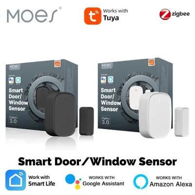 MOES Tuya ZigBee3.0 Smart Window Door Gate Sensor Detector Smart Home Security Alarm System Smart Life App For Alexa Google Home