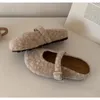 Große Größe 43, Damen-Hausschuhe aus Lammwolle, Winter-Schaffell-Schuhe, flache Baumwoll-Slides für Zuhause, Pantuflas, täglicher Slip-On, pelzige Pantoletten