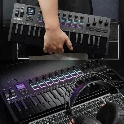 M-VAVE SMK-37 37-Key MIDI Controller Keyboard With 16 RGB Pads 8 Knobs Built-in Synthesizer Portable Keyboard MIDI Controller