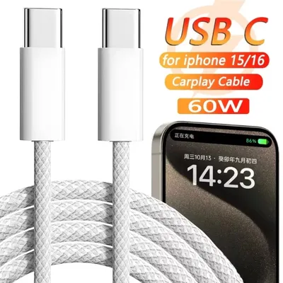 PD 60W USB-C to USB-C Fast Charging PD Cable For iPhone 16 15 Series Macbook Huawei Samsung Xiaomi Type C to Type C Cord Cable
