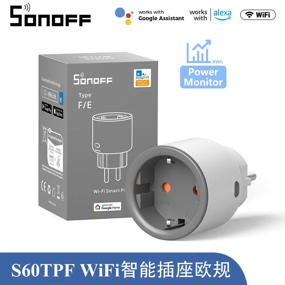 Sonoff s60 euplug wi-fi smart socket überlast schutz timer smart scene fernbedienung über ewelink alexa google ifttt Image