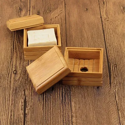 Bamboo Soap Dish With Lid Wood Bar Tray Holder Storage Rack Container With Drainage for Bathroom Shower Kitchen Soap Saver Case