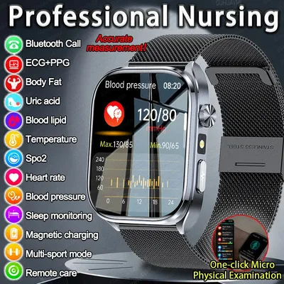 2025New Blood Pressure Health Smart Watch Men Blood Oxygen Uric Acid Lipid Fitness Tracker Watches Bluetooth Call ECG Smartwatch