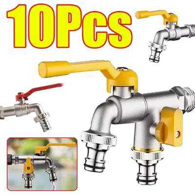 1-10Pcs Garden Hose Brass Tap Faucet Adapter 1/2'' One Into Two Out 4 Points All Copper Tap Water Faucet Indoor and Outdoor