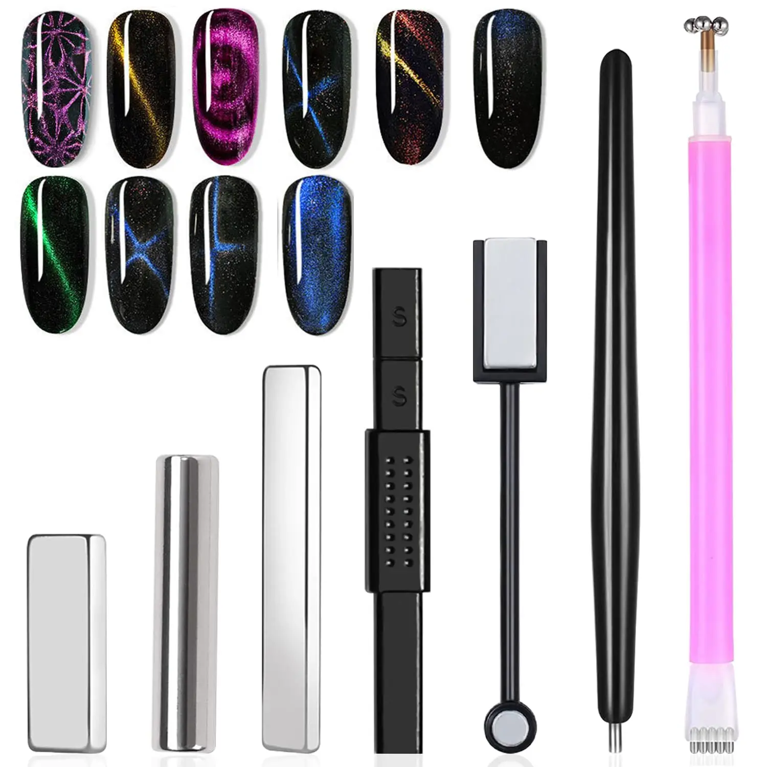 7 Teile/satz Cat Eye Magnet Werkzeuge Einzigen Doppel Kopf Stick Gebogene Linie Streifen 3D Designs Für Polnischen Gel Nail art Decor maniküre werkzeuge Image