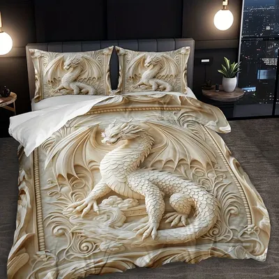[Dragon Totem Duvet Cover Set] 3pcs Dragon Totem Duvet Cover Set - 1 Duvet Cover + 2 Pillowcases, Breathable Polyester,