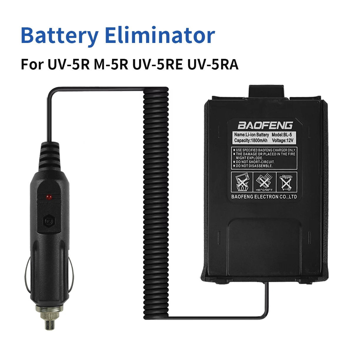 BAOFENG Battery Eliminator Autoladegerät für Baofeng UV5R UV-5RE UV-5RA Zweiwegradio 12–24 V Walkie Talkie Zubehör Ersatz Image