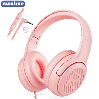 Awatrue AT2 1/2/3Pcs Kids Wired Headphones 3.5mm Jack Adjustable Foldable Stereo Sound Headsets with Mic for Girls Boys Children