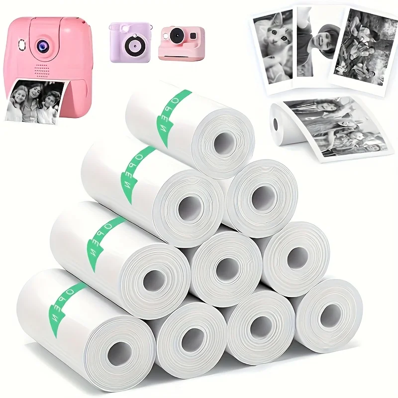 10 Rollen Mini-Thermodrucker-Aufkleberpapier, selbstklebend, 57 x 25 m, kompatibel mit den meisten Mini-Druckern und Instant-Kind-Druckkameras Image