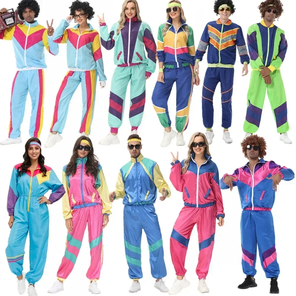 Paare Retro Hippie Kostüme Männliche Frauen Karneval Halloween Party 70er 80er Rock Hip-Hop Disco Kleidung Anzug Cosplay Outfits Image