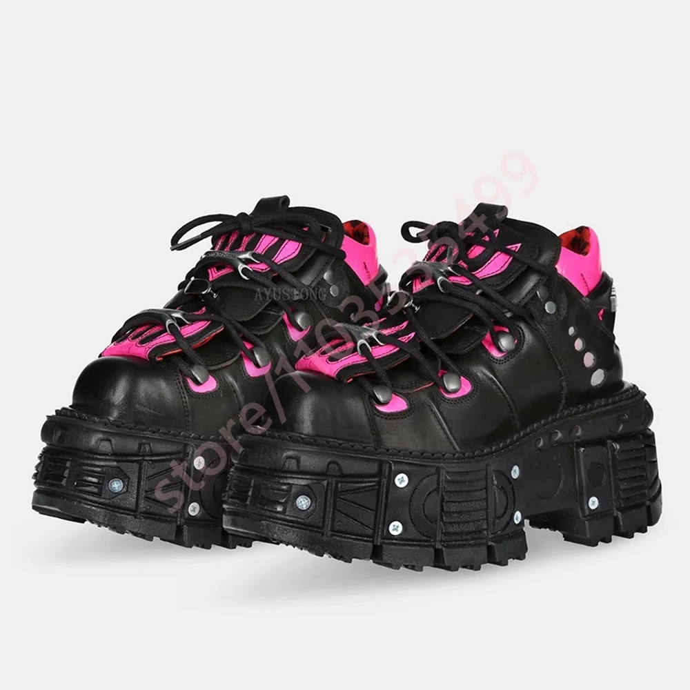 Punk-Nieten-Motorradstiefel mit dicker Sohle, Y2K, 2022, neue Street-Fashion, Rock-Party-Stiefelette, gemischte Farben, Schnür-Sport-Freizeitschuhe