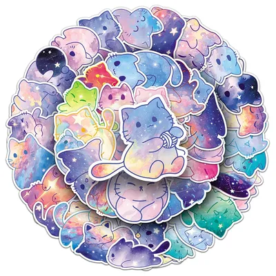 10/30/50PCS Cute Starry Sky Cat PVC Sticker Aesthetic Chidlren's Stationery Decoration Scrapbooking School Supplies for Kids