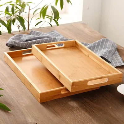 Rectangular Retro Bamboo Storage Tray Home Living Room Coffee Table Tea Cup Storage Plate Kettle Tray Organizer Home Decor