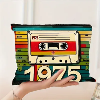 Vintage 1975 Cassette Tape Design Makeup Bag Travel Organizer Women's Cosmetic Bag Storage Nostalgic Accessory Holiday Gift