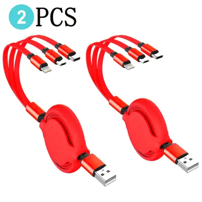 1/2PCS 5A 120W 3 in 2 Fast USB C Cable for Huawei/Honor Retractable Portable Micro USB Type C Charger Cord For iPhone Samsung