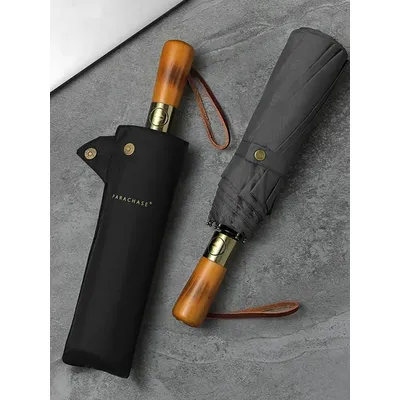 Fully Automatic Wooden Handle Umbrella Men High End Business Folding Umbrella UV Protection Women's Parasol Sunny and Rainy Use