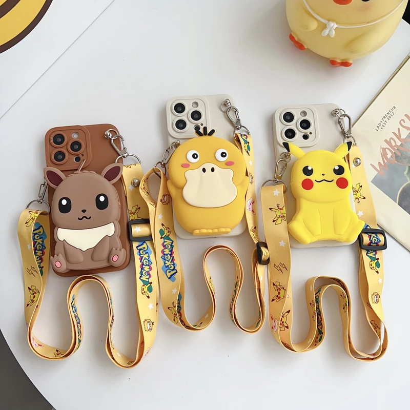 For Samsung Galaxy A17 A07 A16 A06 A26 A56 A04E A05 A05s A15 A25 A35 A55 Eevee Pika Wallet Case With Rope