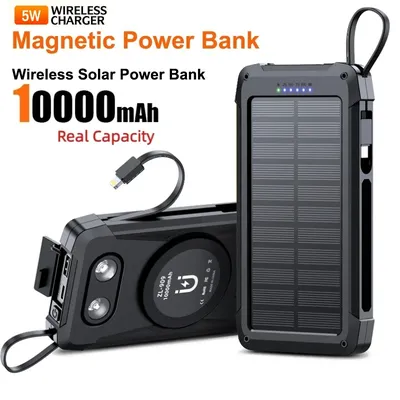 10000mAh Magnetic Solar Power Bank External Battery 15W Fast Magsafe Wireless Charger for iPhone 16 Samsung S24 Xiaomi Powerbank