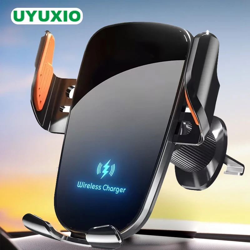 UYUXIO 15 W kabelloses Autoladegerät, Schnellladung, manuelle Klemme, Entlüftungsschlitze, Autohalterung, Handyhalter, Adapter für iPhone 16 15 14 Samsung Image