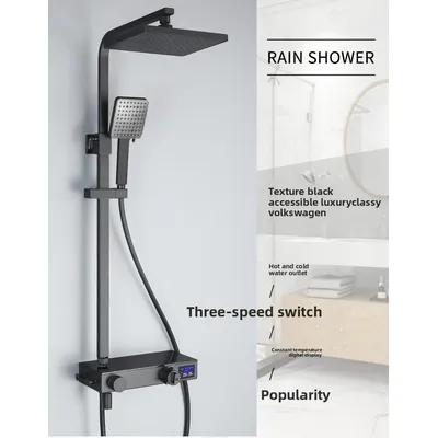 Luxury brass shower faucet bathroom waterfall rain black shower panel wall mounted shower system