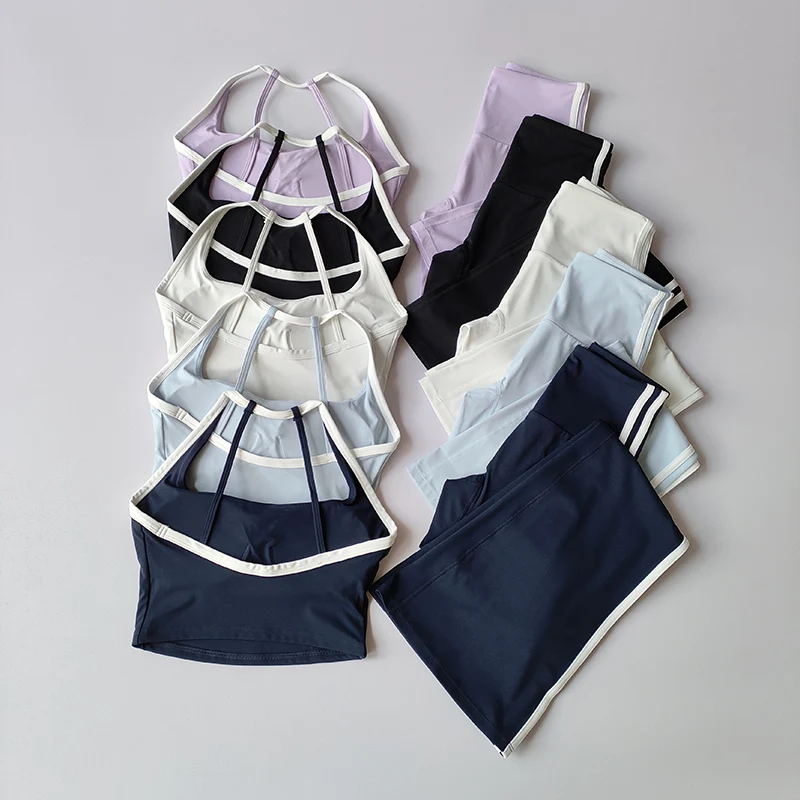 2PCS Anzug Sommer Hohe Taille Bauch-schließen Professionelle Sport Yoga Anzug High-end-Integrierte Bh Bell-bottom hosen Leggings Sets Image