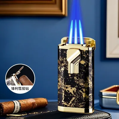 New Three-fire Windproof Cigar Lighter Rocker Arm Ignition Advanced Cigarette Lighter Multifunctional Lighter Gift Wholesale