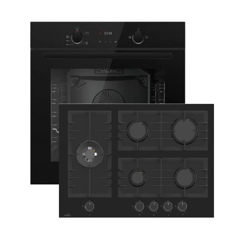 Gasline GB850-FIB Schwarz Gas Einbaubackofen Gasherd Umluft 69 L mit Gaskochfeld 70cm mit 5 Brennern LPG/ERDGAS Image