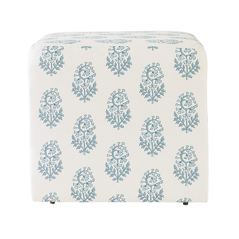 Limited Shasta Upholstered Cube - Molly Paisley Indigo - Ballard Designs