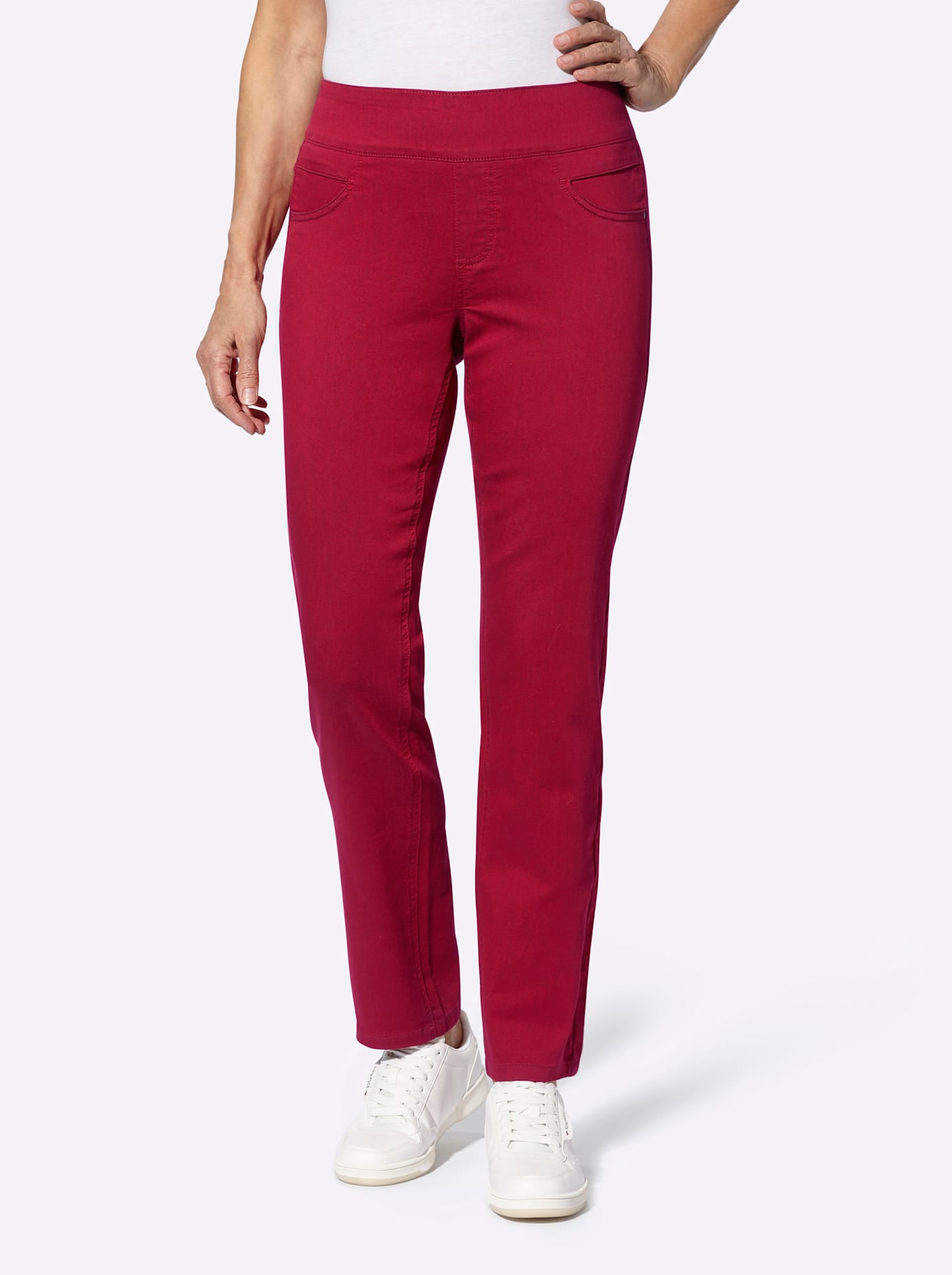 Schlupfhose CASUAL LOOKS, Damen, Gr. 25, Kurzgrößen, rot, 65% Baumwolle, 33% Polyester, 2% Elasthan, unifarben, lang, Hosen Schlupfhose